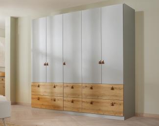 Kleiderschrank Drehtürenschrank Homey | 5-türig | mit Schubkästen | seidengrau / Eiche Artisan | 226x210
