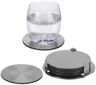 HAC24 Glasuntersetzer Edelstahl Untersetzer Set Tassenuntersetzer Tischuntersetzer, Set, 7-tlg, Inkl. Halterung, Ø 10 cm