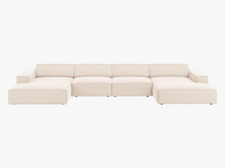 Micadoni 'Jodie' 6-Sitzer-Sofa, Panorama, Samtstoff, Beinfarbe Black Plastic, Helles Beige