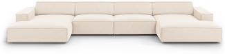 Micadoni 6-Sitzer Samtstoff Panorama Sofa Jodie | Bezug | Beinfarbe Black Plastic, Helles Beige