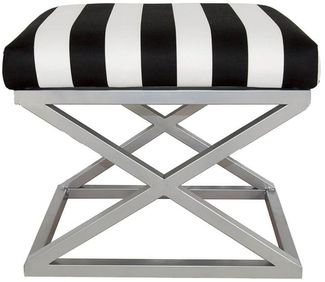 Atelier Del Sofa Stylish Pouffe with Metal Frame, 50 cm Width, 42 cm Height, 40 cm Depth | 100% Polyester Babyface Fabric | Elegant Silver, White & Black Design for Modern Spaces