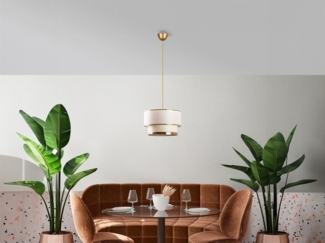 Vente-unique - Deckenleuchte aus Metall - 30 x 65 cm - Goldfarben und Beige - RAYONA