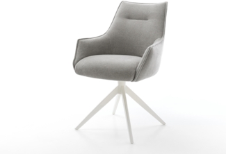 Drehstuhl Alja-Flex mit Armlehnen Strukturstoff Soft Grau Kreuzgestell breit Weiß 360° drehbar Wippfunktion Taschenfederkern