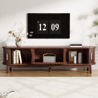 HAUSS SPOLE Lowboard mit Schiebetür, mit Hohlschranktür für TV-Ständer bis zu 65 Zoll braun (Fernsehschrank, Wohnzimmermöbel, TV-Board, 1 St, passend für TV-Ständer bis zu 65 Zoll), mit nach unten klappbarer Hohlschranktür