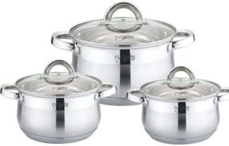 Kochtopf Topfset mit Glasdeckel Induktion Platinum Edelstahl 6-tlg. PL-10012