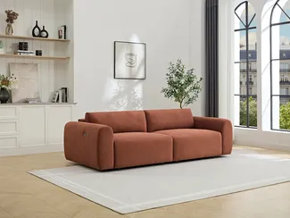 Vente-unique - Sofa 4-Sitzer mit elektrisch ausziehbarer Sitzfläche – Feincord-Samt Terrakotta – PASTARO