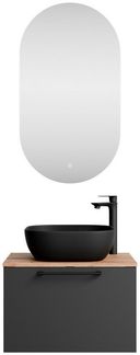 Planetmöbel Badmöbel-Set Astra, (Badezimmer Möbel im modernen Design, 3-St), Waschtisch 60cm und Waschbecken schwarz & Spiegel