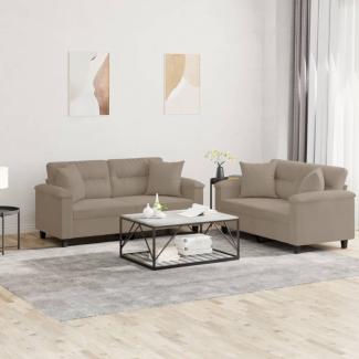 vidaXL 2-tlg. Sofagarnitur mit Kissen Taupe Mikrofasergewebe 3202326