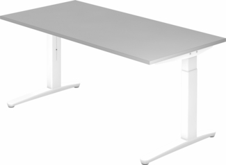 bümö manuell höhenverstellbarer Schreibtisch 160x80 in weiß, Gestell in weiß - PC Tisch höhenverstellbar & groß, höhenverstellbarer Tisch Büro, großer Computertisch verstellbar, X16-5-WW