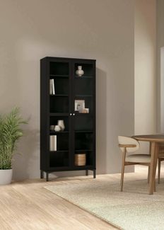 Dmora - Vitrine Felicie, Glas-Sideboard, Mehrzweckvitrine, Hängendes Bücherregal mit Glastüren, 89x36 h203 cm, Schwarz