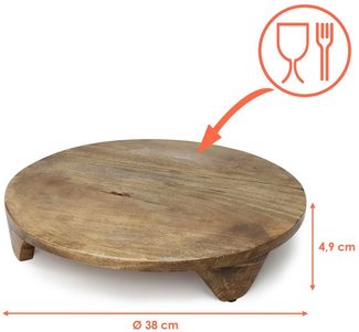 Spetebo Servierteller Mangoholz Servierteller groß rund auf Füßen - 38 cm, Mangoholz, (Anzahl, 1-tlg, Stück), lebensmittelecht