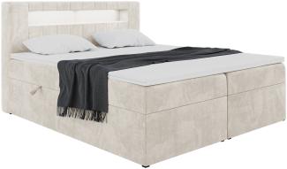 MEBLINI Boxspringbett ASPIN 180x200 cm mit Bettkasten und LED - H3/Creme Samt Polsterbett - Doppelbett mit Topper & Taschenfederkern-Matratze