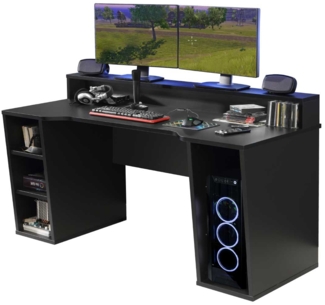 Gamer-Schreibtisch Tyrion / Tezaur , Schwarz , 160 x 91 x 72 cm