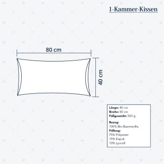 Heidelberger Bettwaren Kopfkissen 80x40 cm, Made in Germany | Kissen mit Überzug und Reißverschluss | Kapok-Füllung, hypoallergen, vegan | Serie Kanada