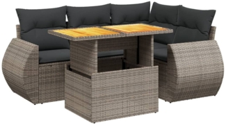vidaXL 5-tlg. Garten-Sofagarnitur mit Kissen Grau Poly Rattan 3272180