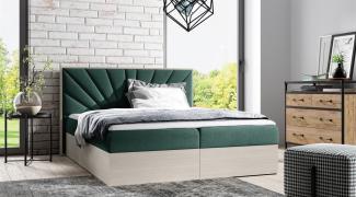 Boxspringbett Bett DAIMON 120x200 cm Nordic Teak Stoff Grün inkl. Bettkasten