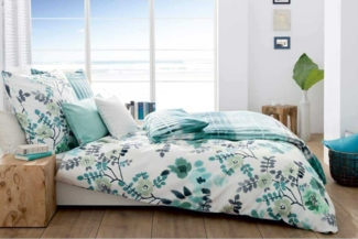 fleuresse Makosatin Bettwäsche Modern Garden Blumen 155x220 cm + 80x80 cm Blau