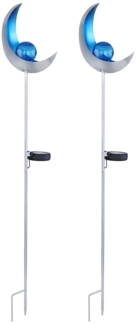 2er Set LED Solar Steckleuchte, Mond, silber, blau H 90 cm