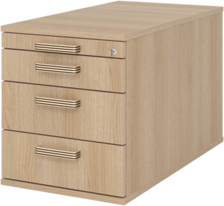 bümö Rollcontainer mit Schubladen, Container abschließbar aus Holz in Eiche - Rollwagen für's Büro als Schreibtisch Unterschrank, Bürocontainer od. Schreibtischcontainer mit Streifengriffe, TC30-E-E-SG