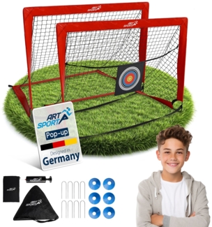 ArtSport 'Goal Master' Pop-Up Fußballtor, 2er Set, mit Zubehör, Fiberglas-Gestell, 120x90 cm, Rot