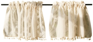 BTTO V&G Gardine Voile Gardinen Boho Kurze Vorhänge,Scheibengardine, Stangendurchzug (2 St), halbtransparent, Voile, mit Quasten