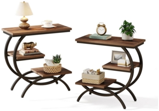 Tribesigns Beistelltisch C-förmiger tisch, industrieller 3-stöckiger kleiner Beistelltisch