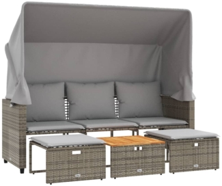 vidaXL Outdoor-Sofa 3-Sitzer mit Dach und Hockern Grau Poly Rattan 365454
