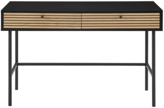 Schreibtisch 120 x 40 cm MDF Schwarz Eichenholzfront geriffelt mit 2 Schubladen