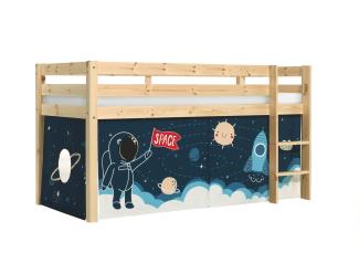 Vipack 'Pino' Halbhochbett 90x200 cm, natur, Kiefer massiv, mit Textilset 'Space Shuttle'