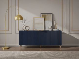 Vente-unique - Sideboard mit 4 Türen - MDF & Stahl - Blau & Goldfarben - YESINIA