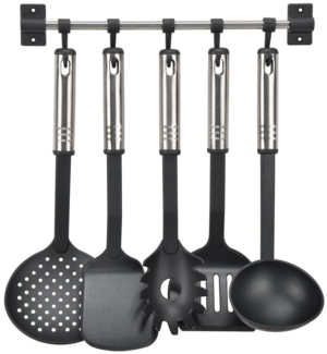 Haushalt International Küchenorganizer-Set Küchenhelferset Schaumlöffel Pfannenwender Suppenkelle Spaghettilöffel, (Kochhelfer aus Kunststoff und Edelstahl, 6-tlg, 2 Pfannenwender Schaumlöffel Spaghettilöffell Suppenkelle Leiste), inklusive Aufhängelei...