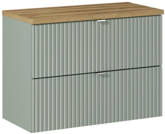 LINE REED GREEN Badmöbel-Set 80 cm mit Tischplatte (40x80cm), Reed Grün,Eichenküste Evoke