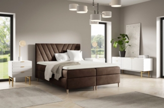 Boxspringbett Schlafzimmerbett ESPEN PREMIUM 200x220cm Stoff Fresh Braun