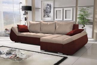 Ecksofa Sofa KLEO mit Schlaffunktion Braun-Beige Ottomane Rechts