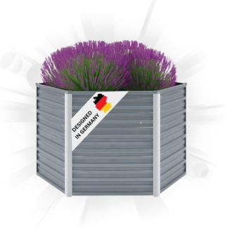 DELUKE® 6-eckiges Hochbeet für Garten NOA Grau 129x129x77cm Verzinkter Stahl Hochbeet Metall Gartenbeet Kräuterbeet Blumenbeet Beet hoch Frühbeet für Garten Gemüsebeet
