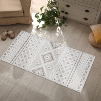 Teppich Läufer - Creme Braun Raute - 80x250 cm - Boho Deko Teppiche für Balkon Terrasse Garten - Indoor Outdoor Schlafzimmer Esszimmer - Hochtief 3D Effekt