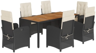 vidaXL 7-tlg. Garten-Essgruppe mit Kissen Schwarz Poly Rattan 3212227