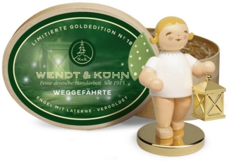 Wendt & Kühn Weggefährte Engel mit Laterne auf Metallsockel vergoldet in Spanschachtel Goldedition No. 18