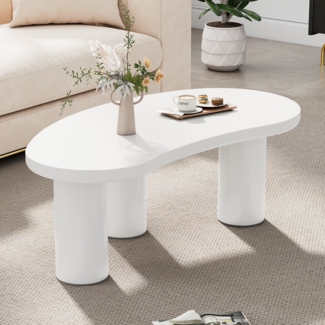 Couchtisch Weiß 107 × 57 cm, modernes Design, MDF lackiert, tragbar, Wohnzimmer Tisch