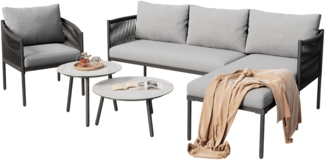 Merax 'Rope Corner' Gartenlounge-Set für 5 Personen, Seilgeflecht & Glas grau