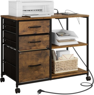 Woltu Aktenschrank mit Ladestation, 3 Stoffschubladen, Büroschrank mit Rollen