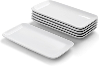 Porzellan Servierplatten Weiß 6er Set 23x12 cm Rechteckig - Dessert Sushi Kuchen