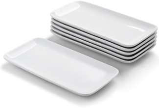 Porzellan Servierplatten Weiß 6er Set 23x12 cm Rechteckig - Dessert Sushi Kuchen