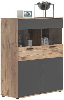 Vitrine Mason II - Nox Oak / Basalt Grau mit Unterbauspots