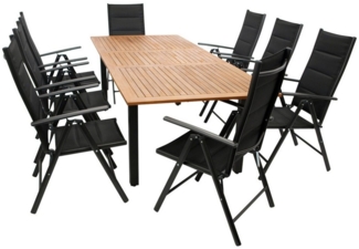 DEGAMO Garten-Essgruppe SARONNO 9-teilig, 8x Klappsessel, 1x Ausziehtisch 180/240x100 cm, Alu anthrazit + Akazie