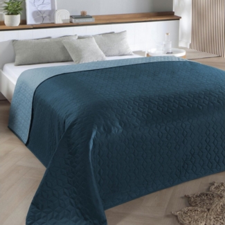 Delindo Lifestyle Tagesdecke Belford, anthrazit grau oder blau, Bettüberwurf 140x210 oder 220x240, in elegantem Hexagon-Steppdesign