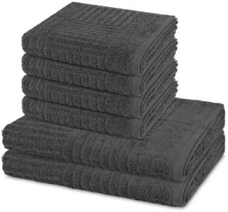 Ross Carre 6 tlg. Frottier-Set - 4 X Handtuch (50 X 100cm), 2 X Duschtuch (70 X 140cm) - 520 - Anthrazit