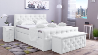 Meisterbetten Boxspringbett Babo 140x220 in WT-Weiss, Matratzenbezug Nano, Komfortschaum-Topper, mit Fussteil