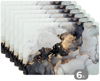 MuchoWow Platzset Schwarz - Marmor - Luxus - Gold, (6-St), Platzsets, Tischset, Abwaschbar, Tischsets, Platzdeckchen
