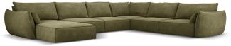 Micadoni 8-Sitzer Panorama Ecke rechts Sofa Kaelle | Bezug Green | Beinfarbe Black Plastic